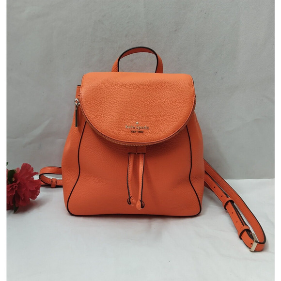 Kate Spade New York Orange Pebbled Leather Zipper Drawstring Top Handle Backpack main image 12